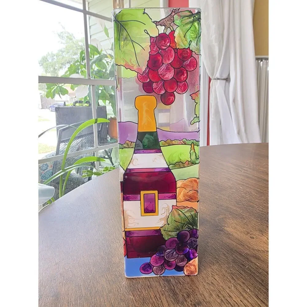 Joan Baker Hand Painted Wine & Cheese Glass Vase 10